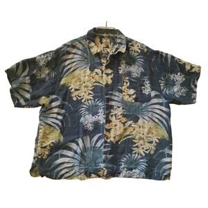 Original Island Sport Shirt Mens Linen Rayon Blue Tropical Floral Size XXL/ XXG